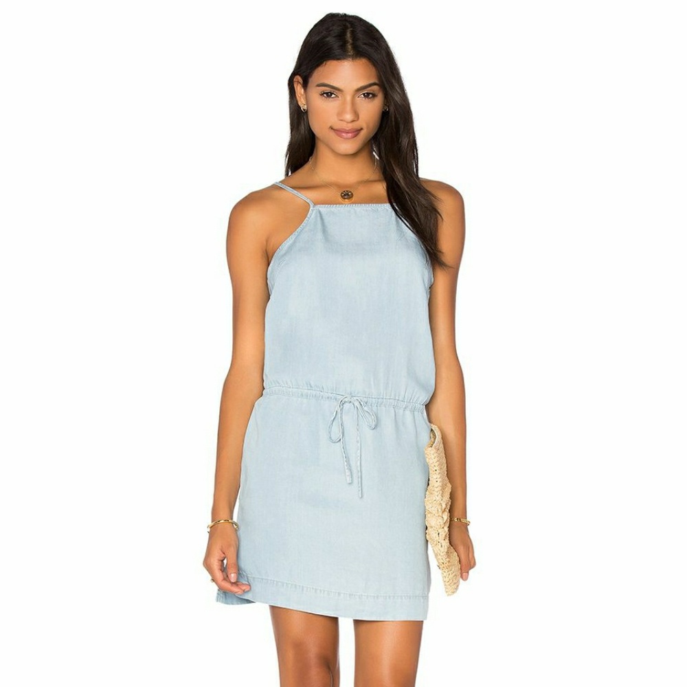 Paige Light Wash Chambray Denim Drawstring Dress